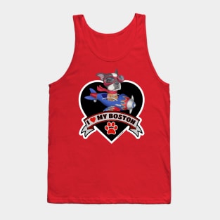 Cute Funny I Love My Boston Terrier Heart Design Tank Top